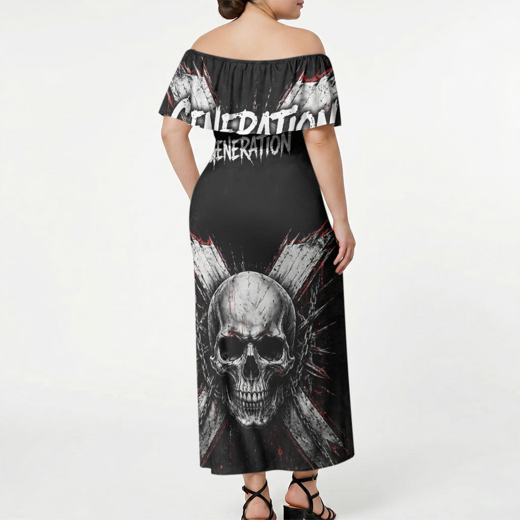 Generation X Skull Off Shoulder Maxi Dress Distressed Heavy Metal Grunge