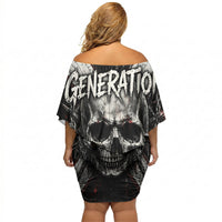 Generation X Skull Off Shoulder Short Dress Distressed Heavy Metal Grunge