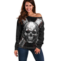 Generation X Skull Off Shoulder Sweater Distressed Heavy Metal Grunge