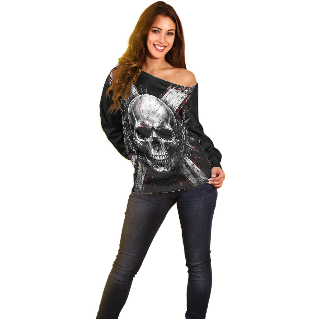 Generation X Skull Off Shoulder Sweater Distressed Heavy Metal Grunge