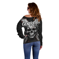 Generation X Skull Off Shoulder Sweater Distressed Heavy Metal Grunge