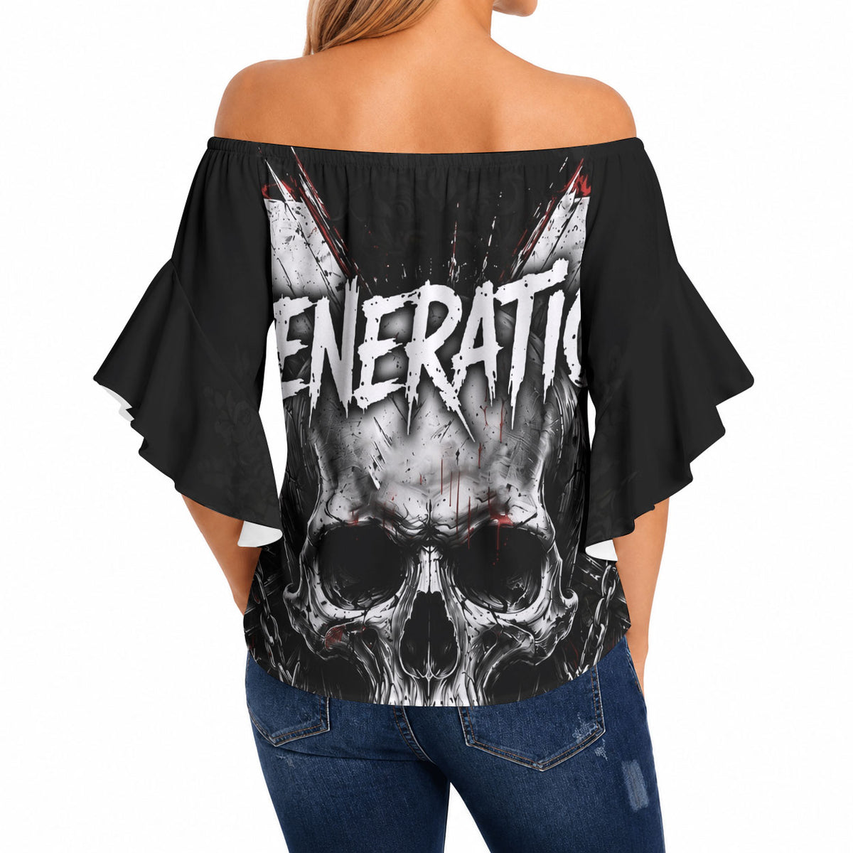 Generation X Skull Off Shoulder Wrap Waist Top Distressed Heavy Metal Grunge