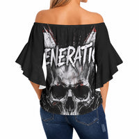 Generation X Skull Off Shoulder Wrap Waist Top Distressed Heavy Metal Grunge