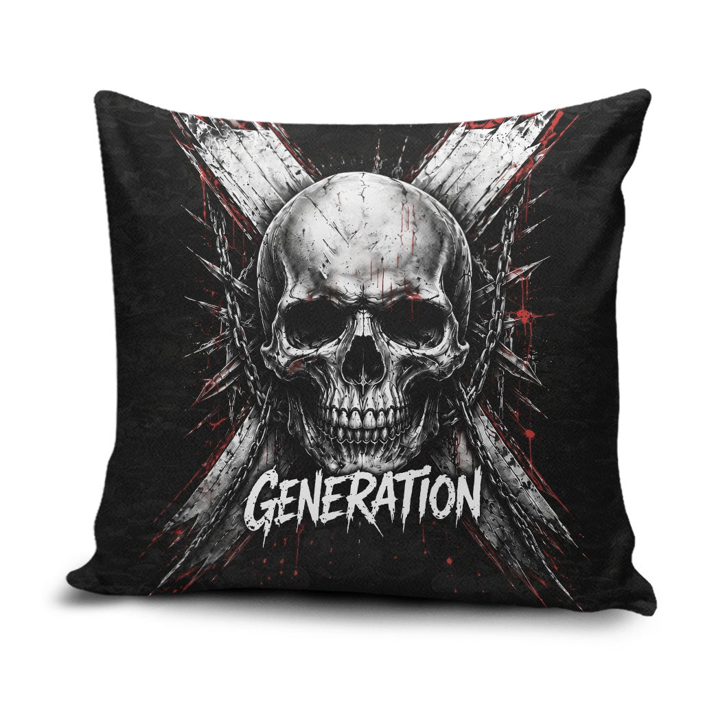 Generation X Skull Pillow Cover Distressed Heavy Metal Grunge