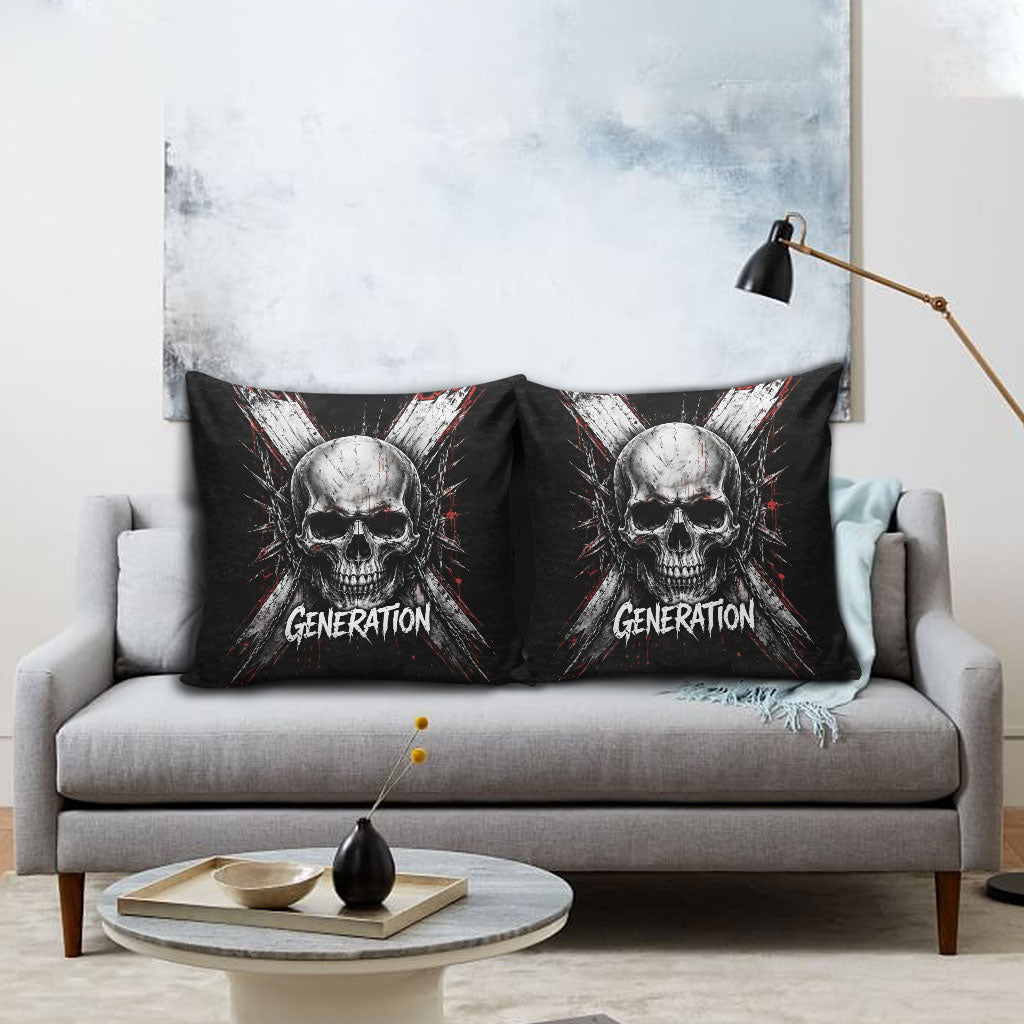 Generation X Skull Pillow Cover Distressed Heavy Metal Grunge