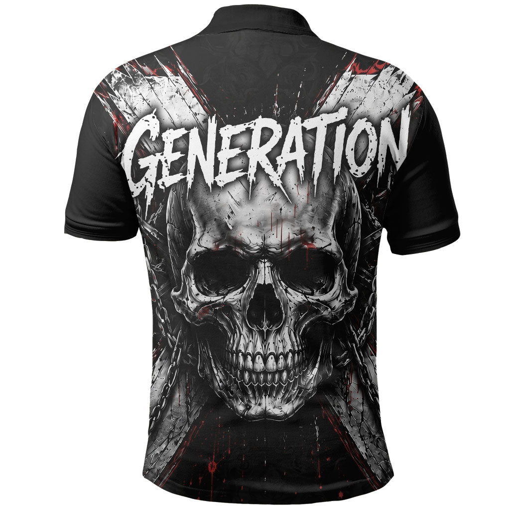 Generation X Skull Polo Shirt Distressed Heavy Metal Grunge