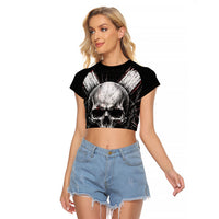 Generation X Skull Raglan Cropped T Shirt Distressed Heavy Metal Grunge