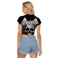 Generation X Skull Raglan Cropped T Shirt Distressed Heavy Metal Grunge