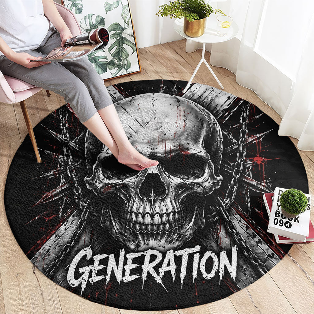 Generation X Skull Round Carpet Distressed Heavy Metal Grunge
