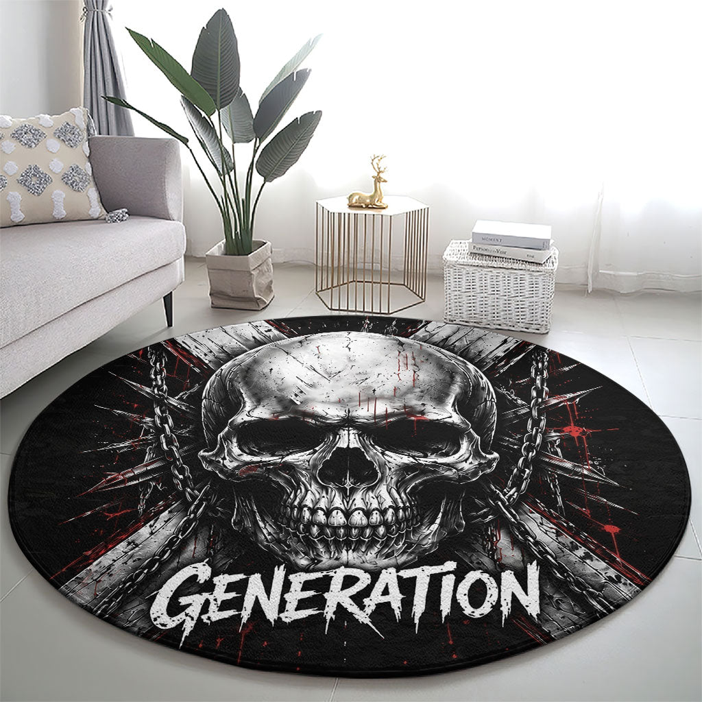 Generation X Skull Round Carpet Distressed Heavy Metal Grunge