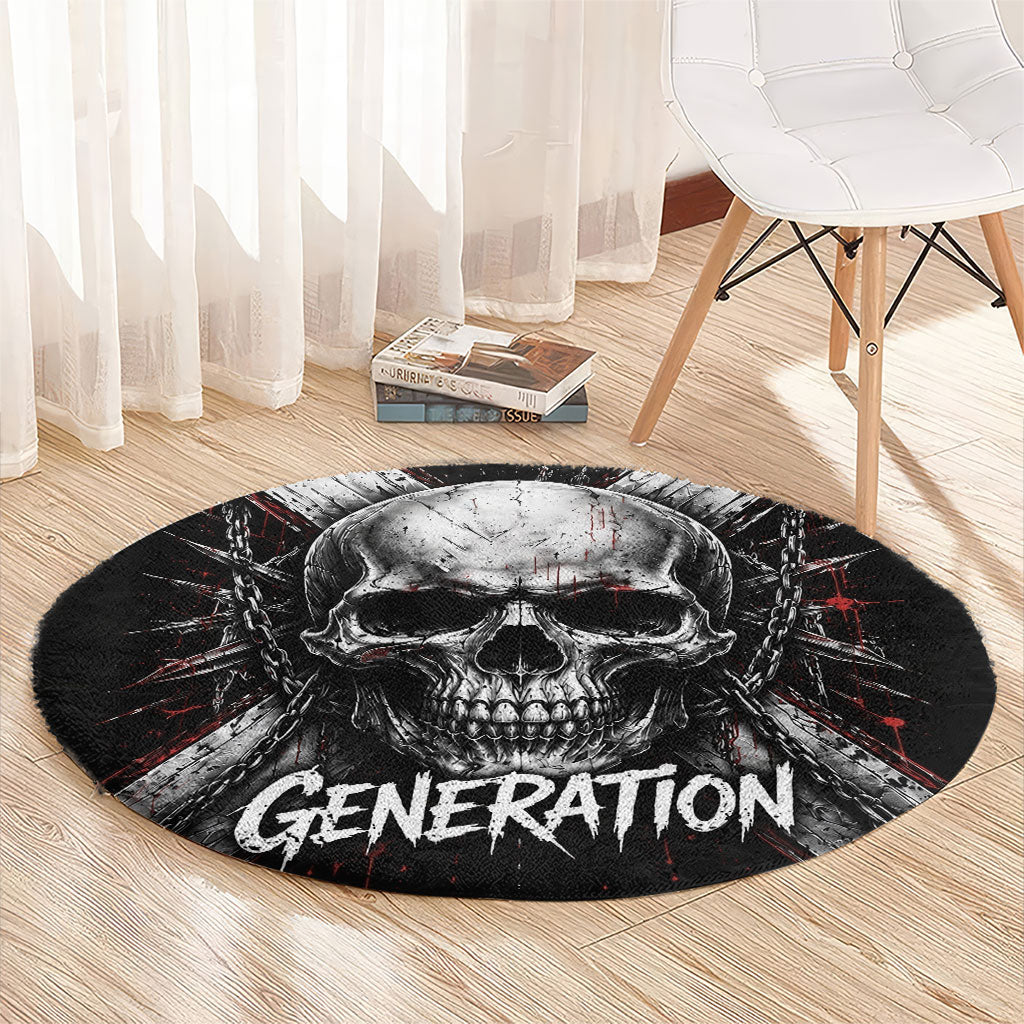 Generation X Skull Round Carpet Distressed Heavy Metal Grunge