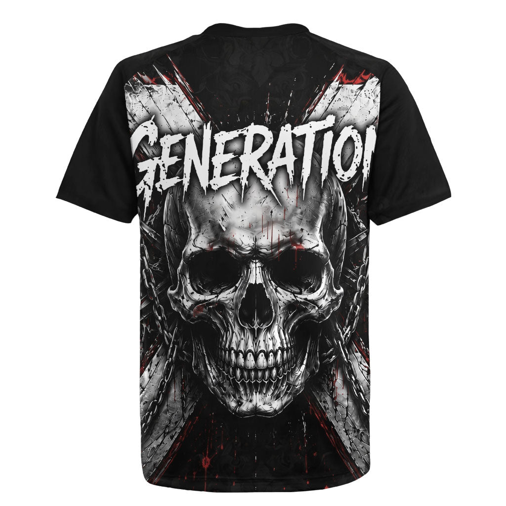 Generation X Skull Rugby Jersey Distressed Heavy Metal Grunge
