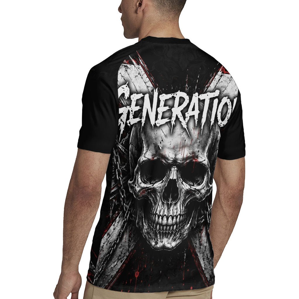 Generation X Skull Rugby Jersey Distressed Heavy Metal Grunge