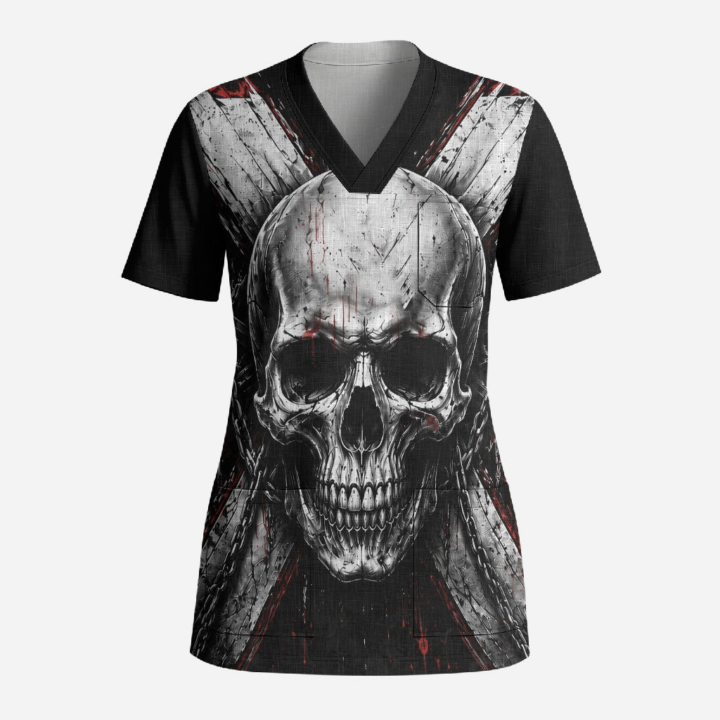 Generation X Skull Scrub Top Distressed Heavy Metal Grunge