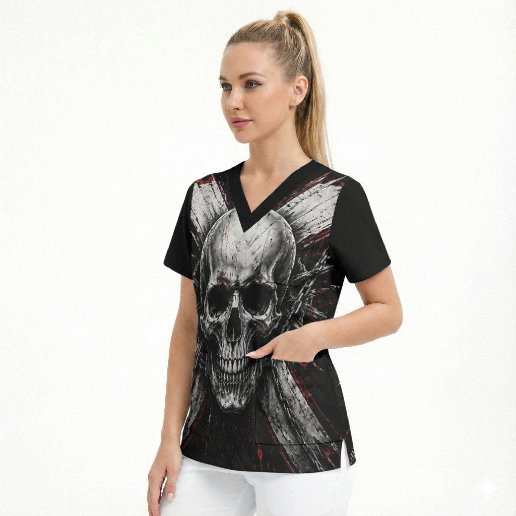 Generation X Skull Scrub Top Distressed Heavy Metal Grunge