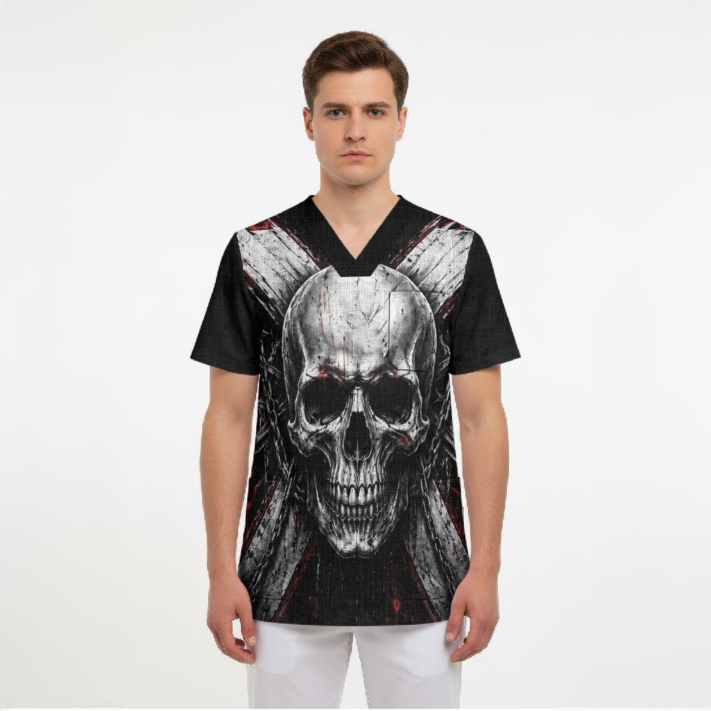 Generation X Skull Scrub Top Distressed Heavy Metal Grunge