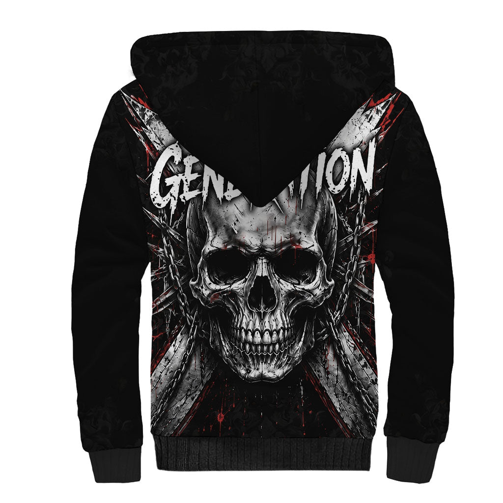 Generation X Skull Sherpa Hoodie Distressed Heavy Metal Grunge