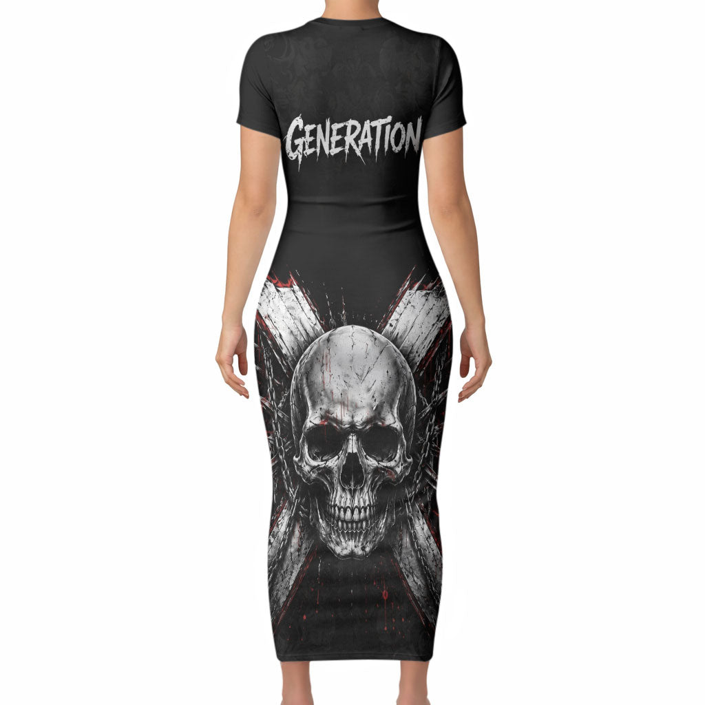 Generation X Skull Short Sleeve Bodycon Dress Distressed Heavy Metal Grunge