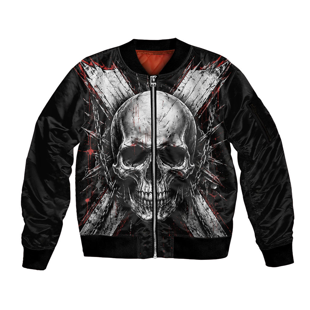 Generation X Skull Sleeve Zip Bomber Jacket Distressed Heavy Metal Grunge