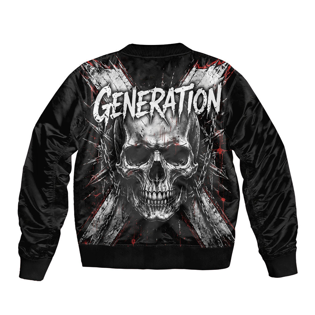 Generation X Skull Sleeve Zip Bomber Jacket Distressed Heavy Metal Grunge