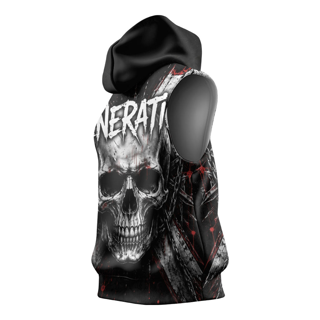 Generation X Skull Sleeveless Hoodie Distressed Heavy Metal Grunge