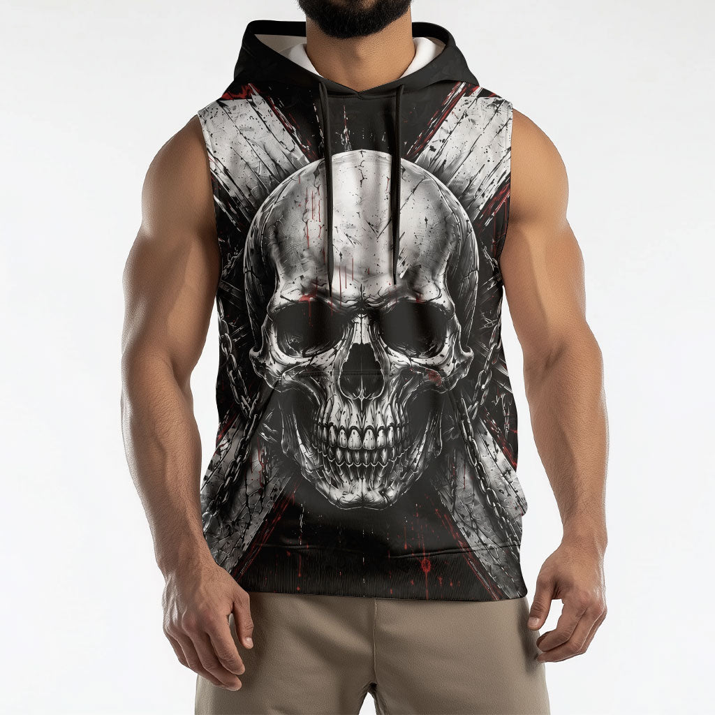 Generation X Skull Sleeveless Hoodie Distressed Heavy Metal Grunge