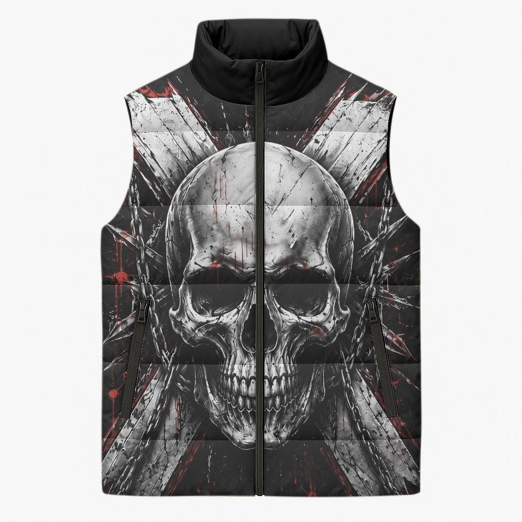 Generation X Skull Sleeveless Puffer Jacket Distressed Heavy Metal Grunge