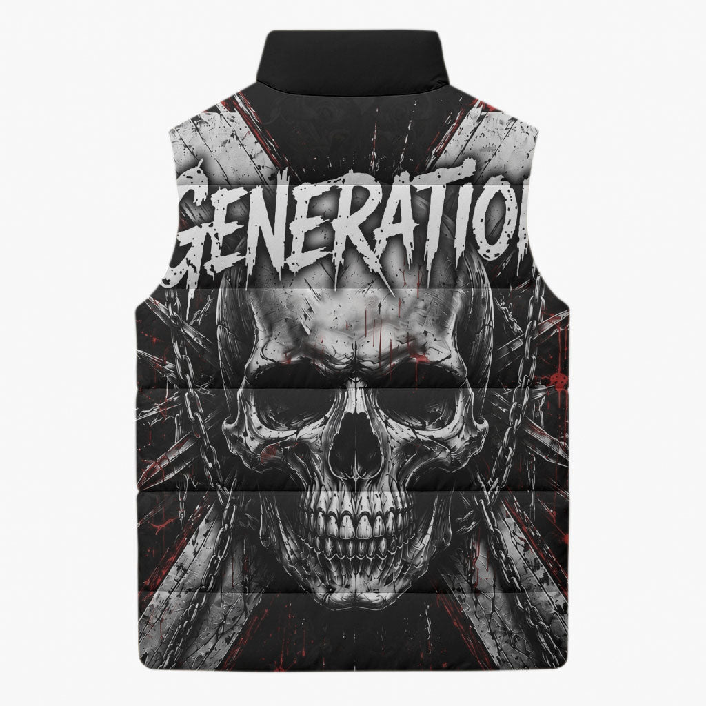Generation X Skull Sleeveless Puffer Jacket Distressed Heavy Metal Grunge