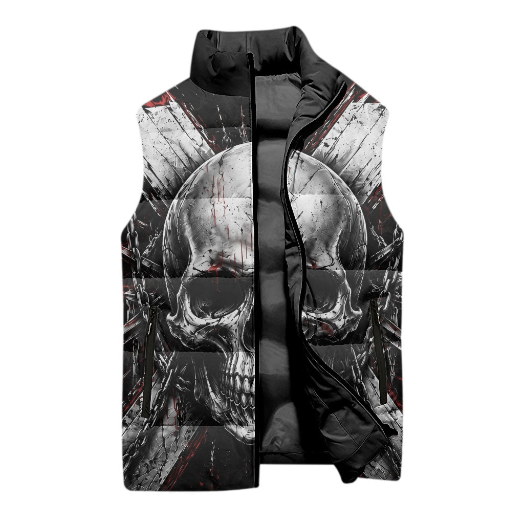 Generation X Skull Sleeveless Puffer Jacket Distressed Heavy Metal Grunge