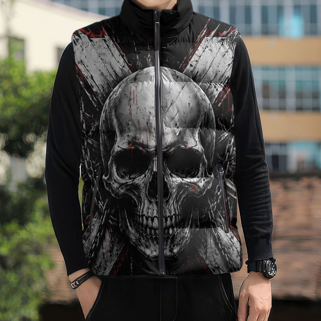 Generation X Skull Sleeveless Puffer Jacket Distressed Heavy Metal Grunge