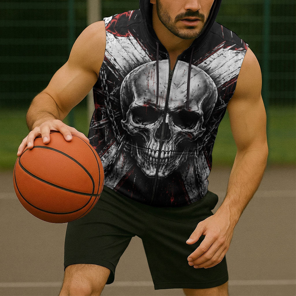 Generation X Skull Sleeveless Zip Hoodie Distressed Heavy Metal Grunge