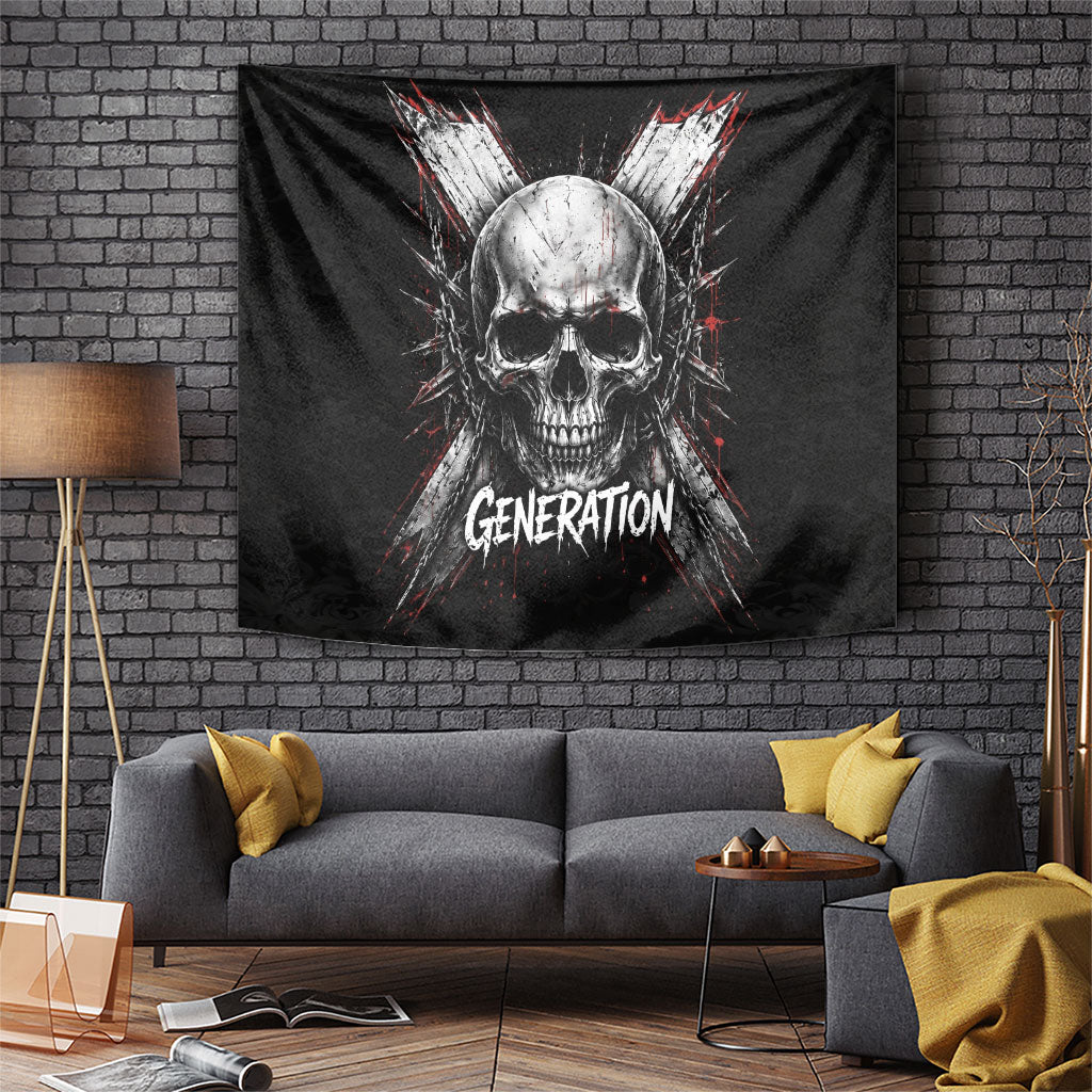 Generation X Skull Tapestry Distressed Heavy Metal Grunge