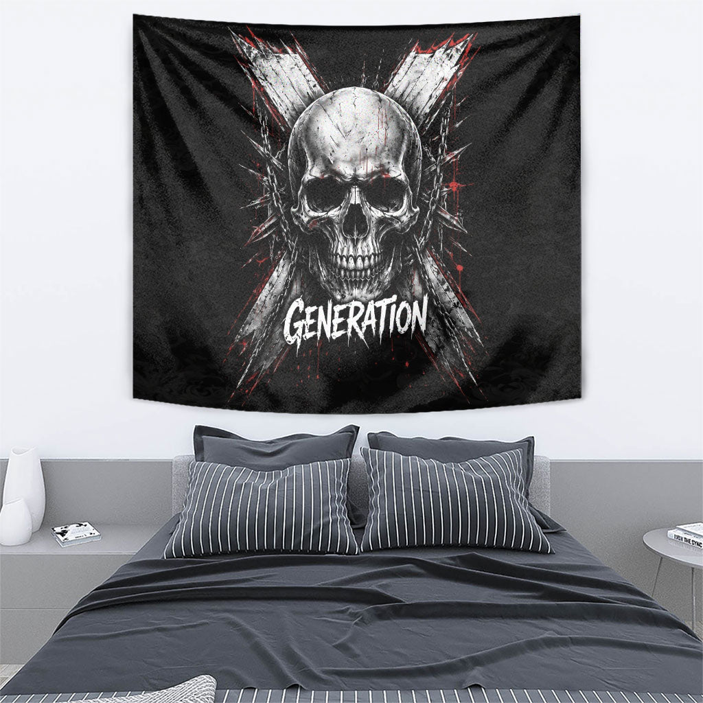 Generation X Skull Tapestry Distressed Heavy Metal Grunge