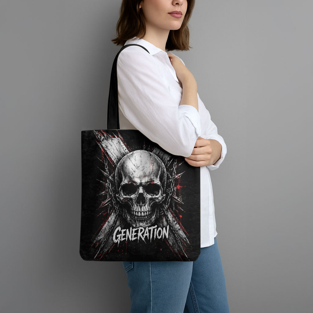 Generation X Skull Tote Bag Distressed Heavy Metal Grunge