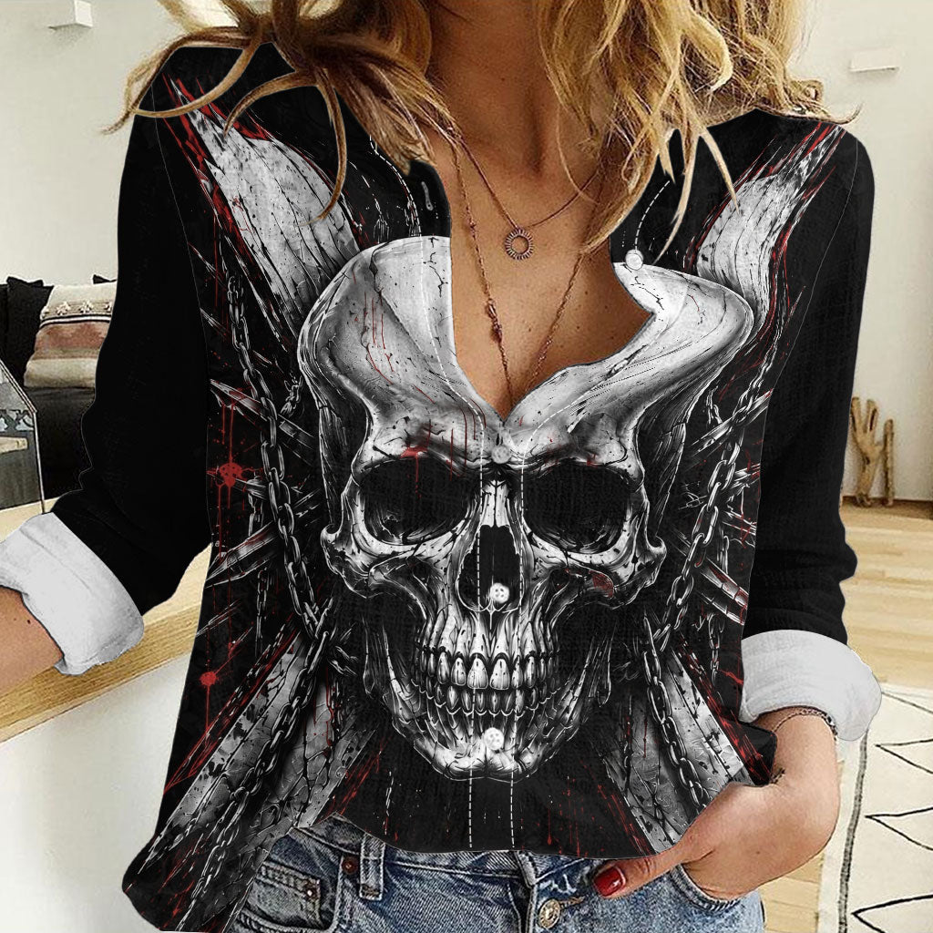 Generation X Skull Women Casual Shirt Distressed Heavy Metal Grunge