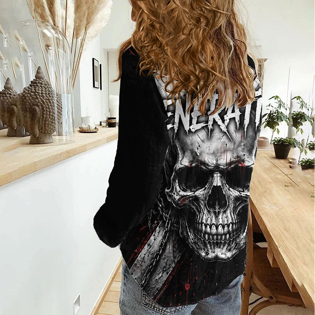 Generation X Skull Women Casual Shirt Distressed Heavy Metal Grunge