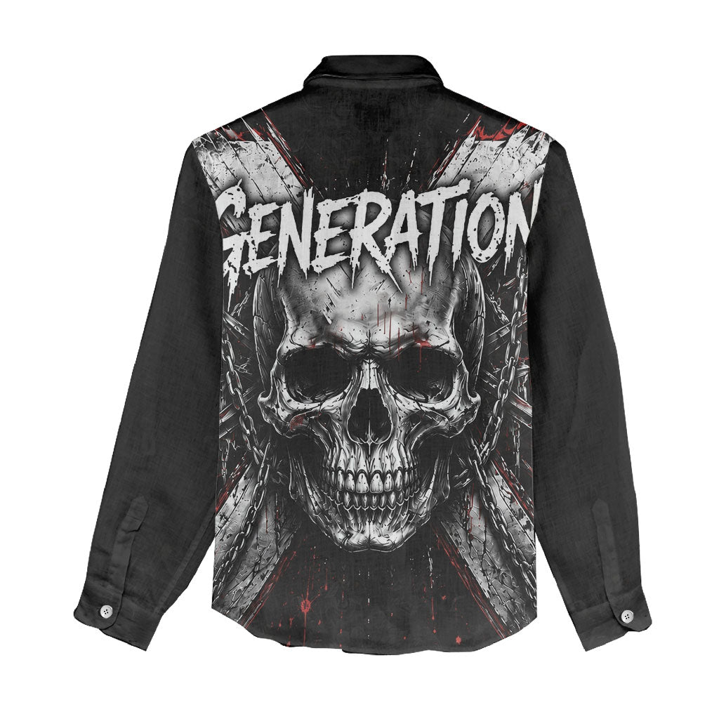 Generation X Skull Women Casual Shirt Distressed Heavy Metal Grunge