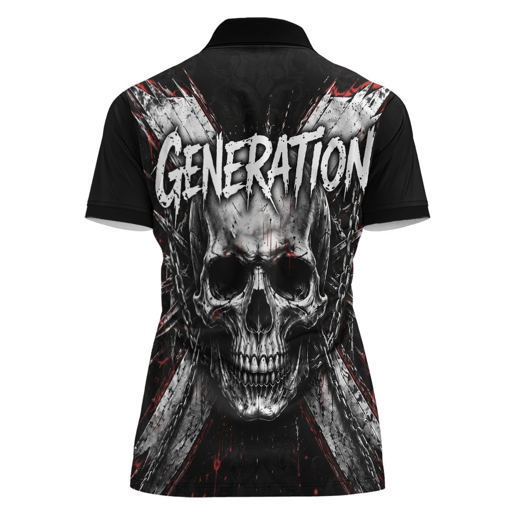 Generation X Skull Women Polo Shirt Distressed Heavy Metal Grunge