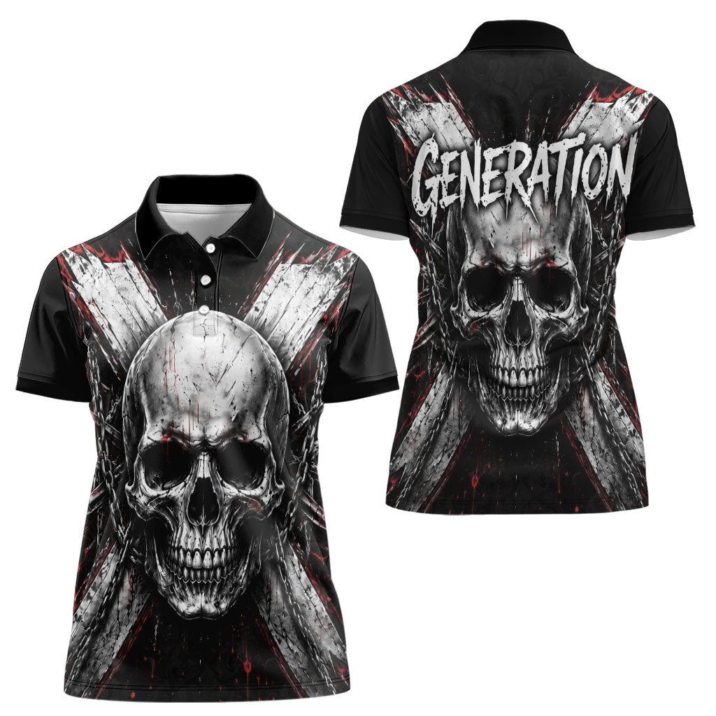 Generation X Skull Women Polo Shirt Distressed Heavy Metal Grunge