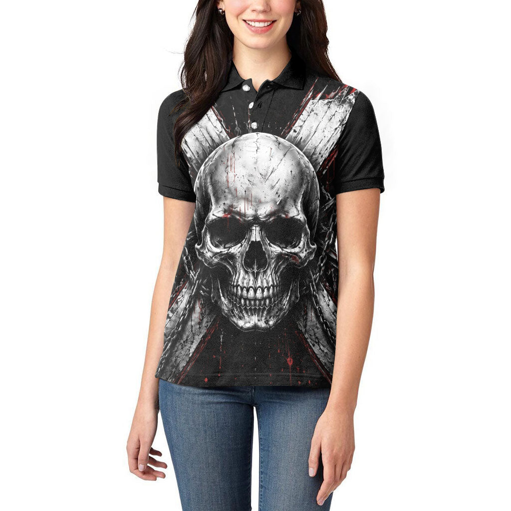 Generation X Skull Women Polo Shirt Distressed Heavy Metal Grunge