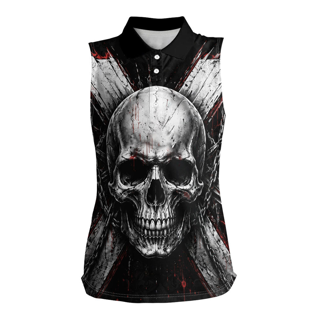 Generation X Skull Women Sleeveless Polo Shirt Distressed Heavy Metal Grunge