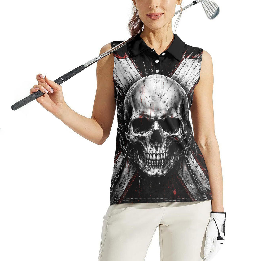 Generation X Skull Women Sleeveless Polo Shirt Distressed Heavy Metal Grunge