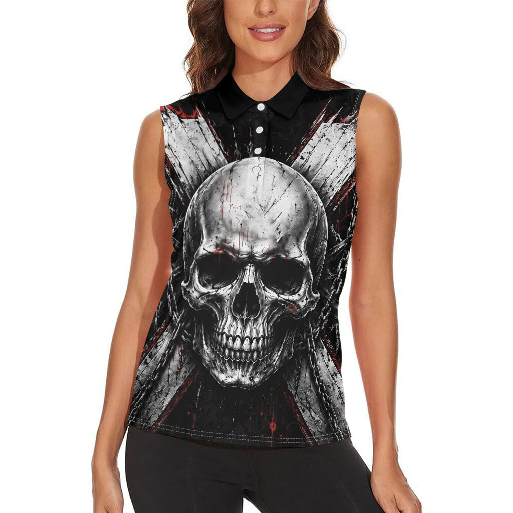 Generation X Skull Women Sleeveless Polo Shirt Distressed Heavy Metal Grunge