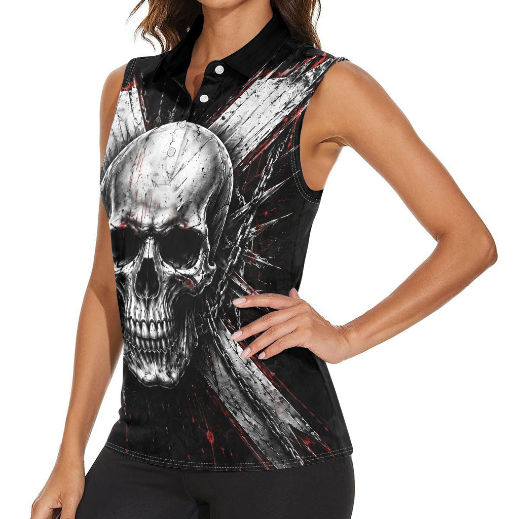 Generation X Skull Women Sleeveless Polo Shirt Distressed Heavy Metal Grunge