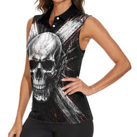 Generation X Skull Women Sleeveless Polo Shirt Distressed Heavy Metal Grunge