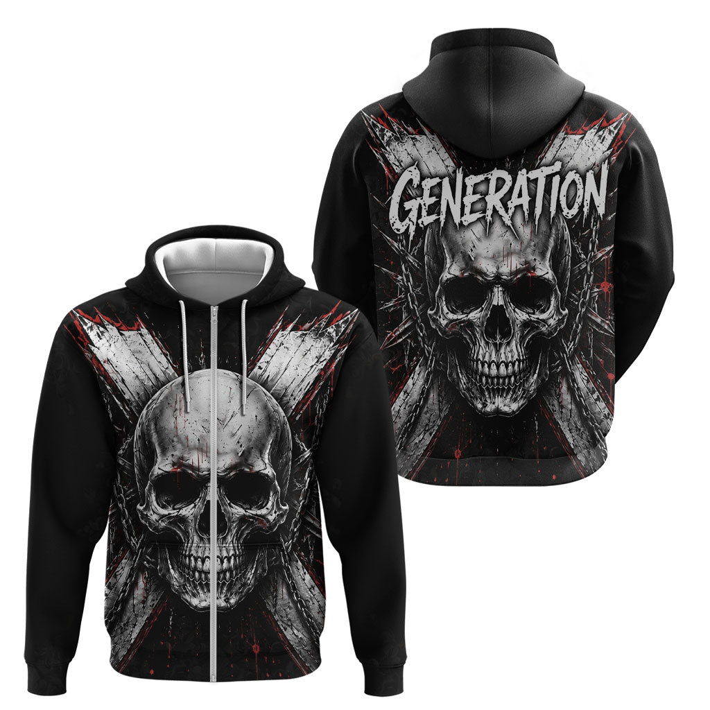 Generation X Skull Zip Hoodie Distressed Heavy Metal Grunge