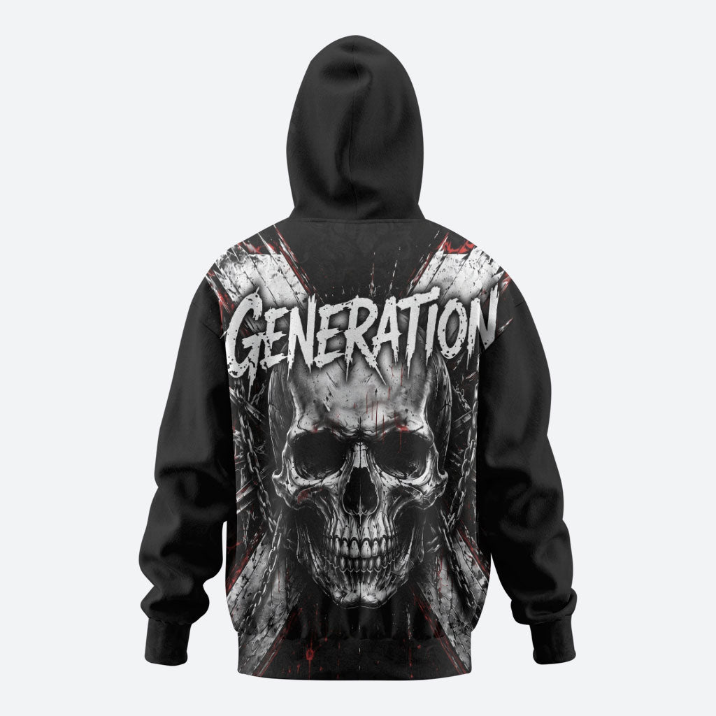 Generation X Skull Zip Hoodie Distressed Heavy Metal Grunge