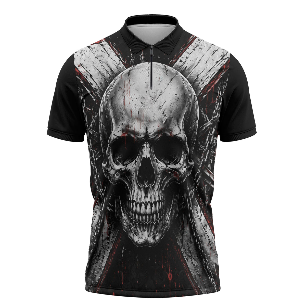 Generation X Skull Zipper Polo Shirt Distressed Heavy Metal Grunge