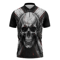 Generation X Skull Zipper Polo Shirt Distressed Heavy Metal Grunge