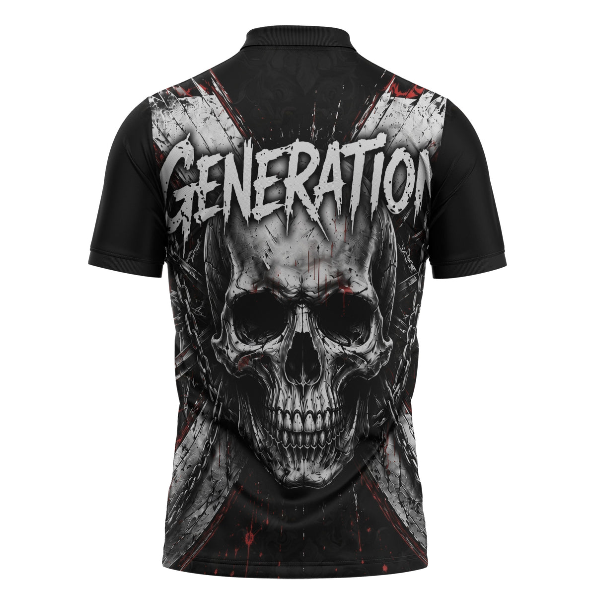 Generation X Skull Zipper Polo Shirt Distressed Heavy Metal Grunge